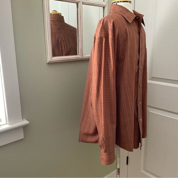MEN RUST/ORANGE PIN STRIPS DRESS SHIRT - Picture 3 of 7